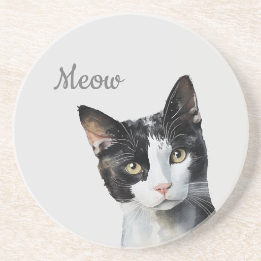Schwarz-weiß Meow Cat Getränkeuntersetzer (Vorne)