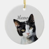 Schwarz-weiß Meow Cat Keramik Ornament (Vorne)