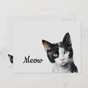 Schwarz-weiß Meow Cat Postkarte