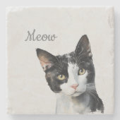 Schwarz-weiß Meow Cat Steinuntersetzer (Vorderseite)