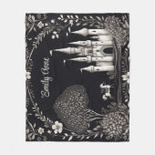 Schwarz-Weiß-Messe Schloss mit Pferd Fleecedecke (Vorderseite)