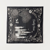 Schwarz-Weiß-Messe Schloss mit Pferd Wandteppich (Vorderseite (Horizontal))