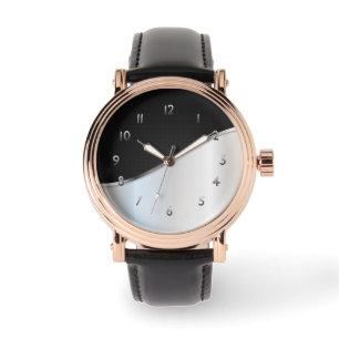Schwarz-Weiß-Metall kontrastiert schlichtes Silber Armbanduhr