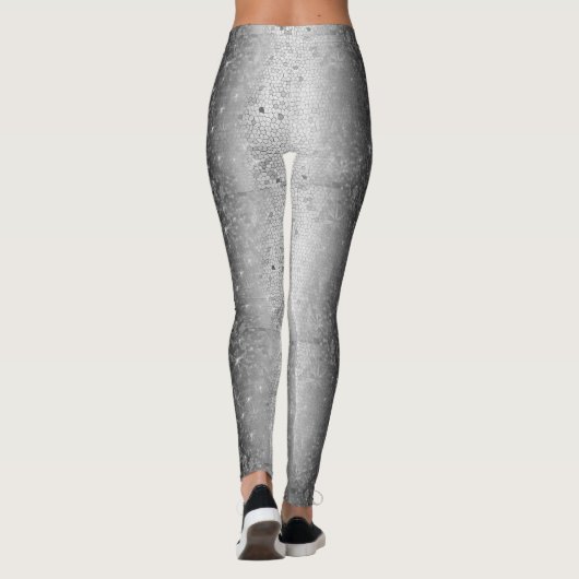 Schwarz-Weiß-Metallischer Glitzer Sparkle Leggings (Rückseite)