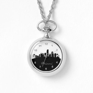 Schwarz-Weiß-Miami, Florida-Skyline Armbanduhr