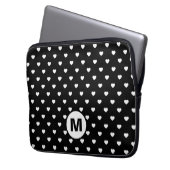 Schwarz-Weiß-Mini-Herzen-Muster-Monogramm Laptopschutzhülle (Vorderseite Links)