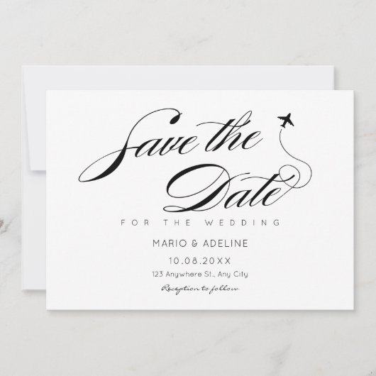 Schwarz-Weiß-Miniaturreise Save The Date (Vorderseite)