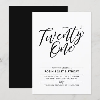 Schwarz/Weiß Minimal 21. Geburtstag Party Einladung