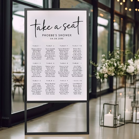 Schwarz-Weiß-Minimal-Brautparty-Sitzkarte Poster