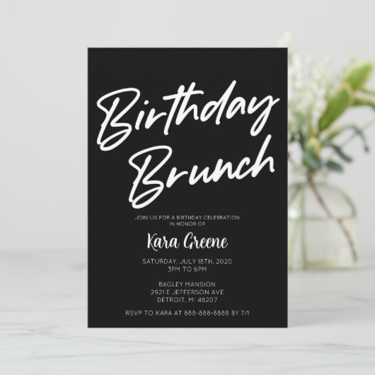 Schwarz-Weiß-Minimal-Brunch-Einladung Einladung (Stehend Vorderseite)