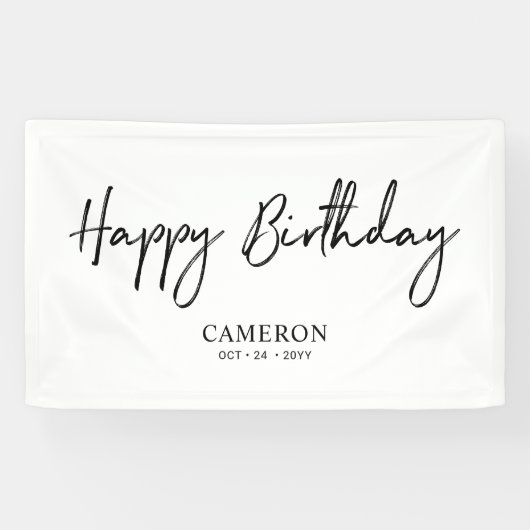 Schwarz & Weiß Minimal Custom Happy Birthday Banne Banner (Horizontal)