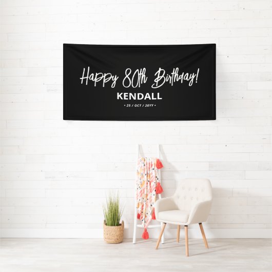 Schwarz & Weiß Minimal Custom Happy Birthday Banne Banner (Insitu)