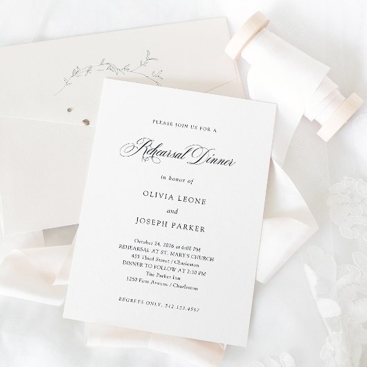 Schwarz-Weiß-Minimal Elegante Probe Abendessen Einladung