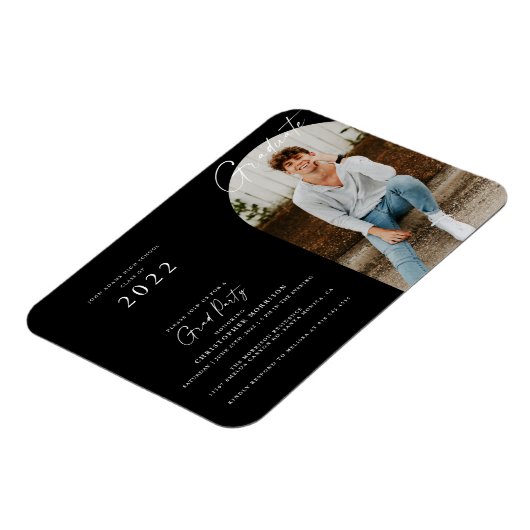 Schwarz/Weiß-Minimal-Foto Abschluss Einladung Magnet (Linke Seite)