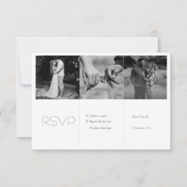 Schwarz-Weiß-Minimal-Foto-Collage Hochzeit RSVP Karte