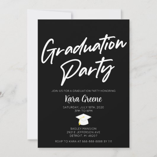 Schwarz-Weiß-Minimal-Graduierungsparty Einladung (Vorderseite)