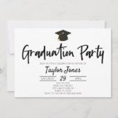 Schwarz-Weiß-Minimal-Graduierungsparty Einladung (Vorderseite)