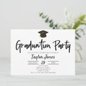 Schwarz-Weiß-Minimal-Graduierungsparty Einladung (Stehend Vorderseite)