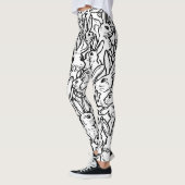 Schwarz-Weiß-Minimal-Kaninchen-Bunny-Line-Zeichnun Leggings (Links)