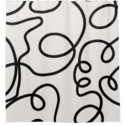 Schwarz-Weiß-Minimal-Linie Pinselstriche Duschvorhang (Vorderseite)