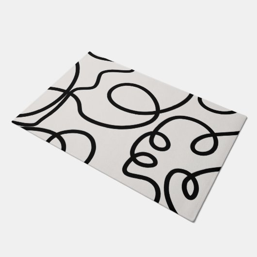 Schwarz-Weiß-Minimal-Linie Pinselstriche Fußmatte (Schrägansicht)