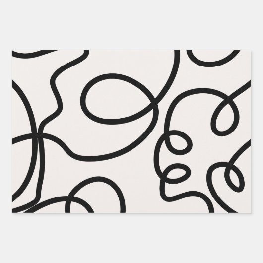 Schwarz-Weiß-Minimal-Linie Pinselstriche Geschenkpapier Set (Vorderseite)