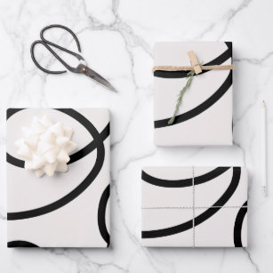 Schwarz-Weiß-Minimal-Linie Pinselstriche Geschenkpapier Set