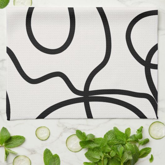 Schwarz-Weiß-Minimal-Linie Pinselstriche Geschirrtuch (Gefaltet)
