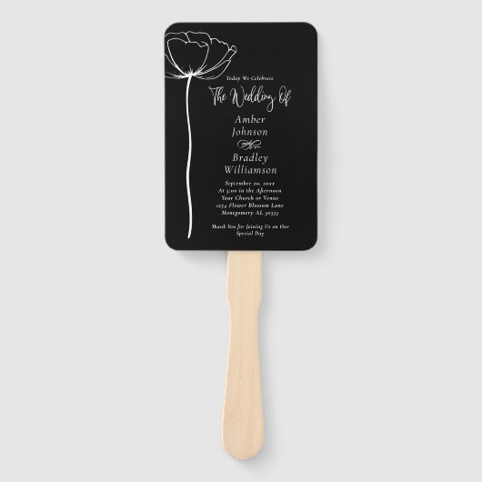 Schwarz-Weiß-Minimal Modernes Floral-Programm Fächer (Vorderseite)