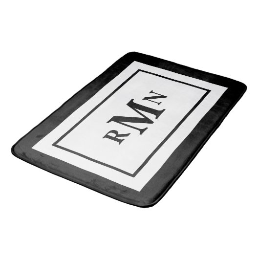 Schwarz-Weiß-Minimal Modernes Mit Monogramm Badematte (Schrägansicht)