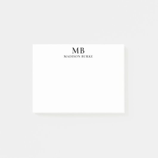Schwarz-Weiß-Minimal-Monogramm Post-it Klebezettel (Vorderseite)