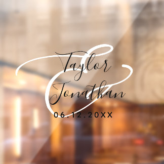 Schwarz-Weiß-Minimal-Personalisierte Hochzeit Fensteraufkleber