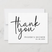 Schwarz-Weiß-Minimal-Script-Brautparty Dankeskarte (Vorderseite)