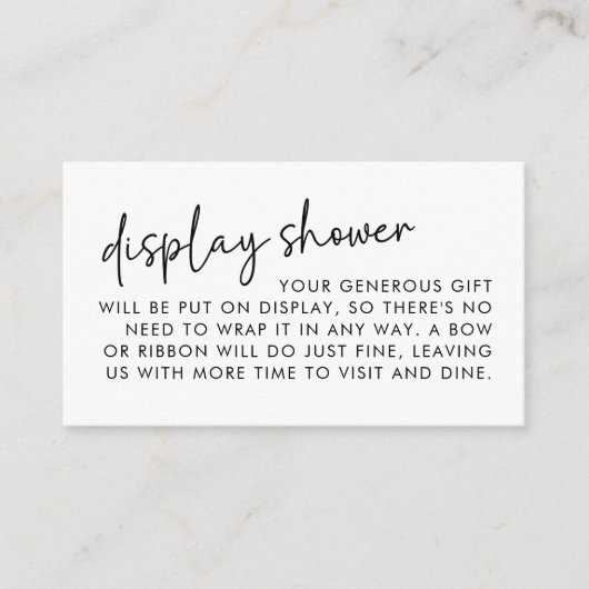 Schwarz-Weiß-Minimal-Script-Bridal-Display-Dusche Begleitkarte (Vorderseite)
