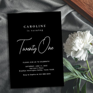 Schwarz-Weiß-Minimal-Script-Einladung zum Geburtst Einladung