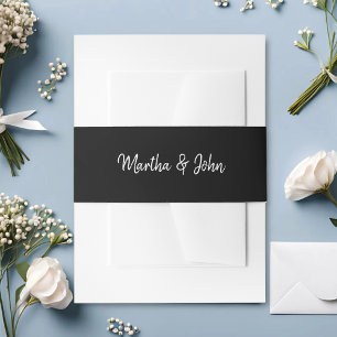 Schwarz & Weiß Minimal Script Hochzeit Einladungsbanderole