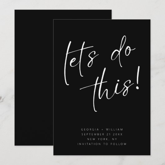 Schwarz-Weiß-Minimal-Script-Typografie Save The Date (Vorne/Hinten)