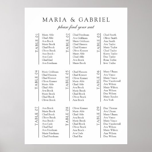 Schwarz-Weiß. Minimal stilvolle Hochzeitssitzkarte Poster (Vorne)