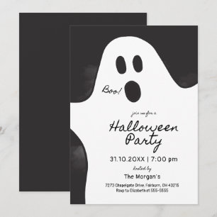 Schwarz-Weiß-Minimalist-Geister-Halloween-Party Einladung