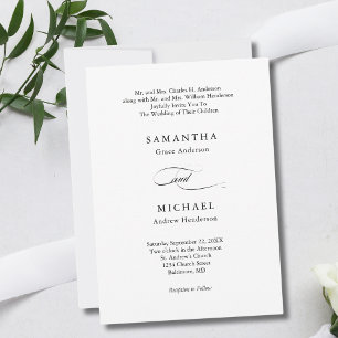 Schwarz-Weiß-Minimalist Hochzeit mit Namen beider  Einladung