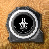 Schwarz-Weiß-Minimalistisch 3 Initialen Moderne Maßband