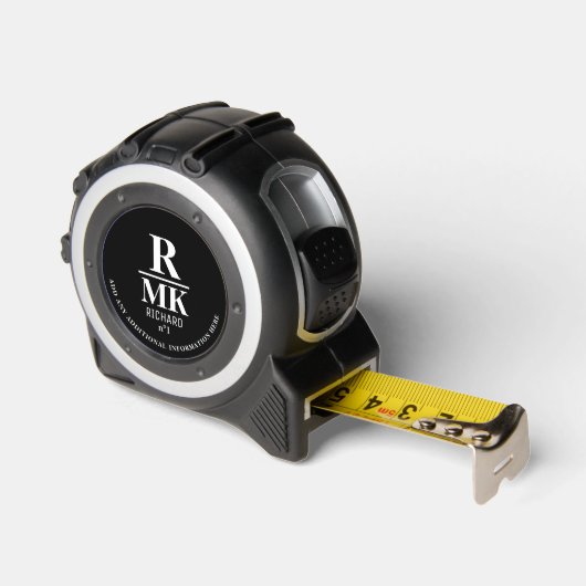 Schwarz-Weiß-Minimalistisch 3 Initialen Moderne Maßband (Winkel)