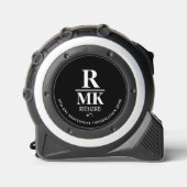 Schwarz-Weiß-Minimalistisch 3 Initialen Moderne Maßband (Vorderseite)