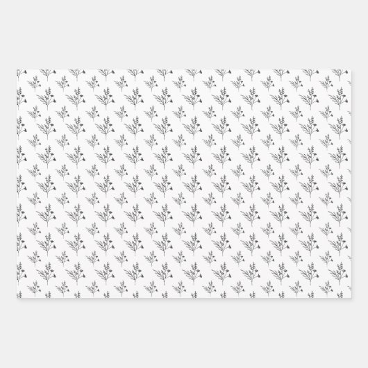 Schwarz-weiß-minimalistisch-blumengeschmückte Blec Geschenkpapier Set (Vorderseite)