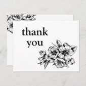 Schwarz-Weiß-Minimalistisch Blumengrün Danke Karte (Vorne/Hinten)