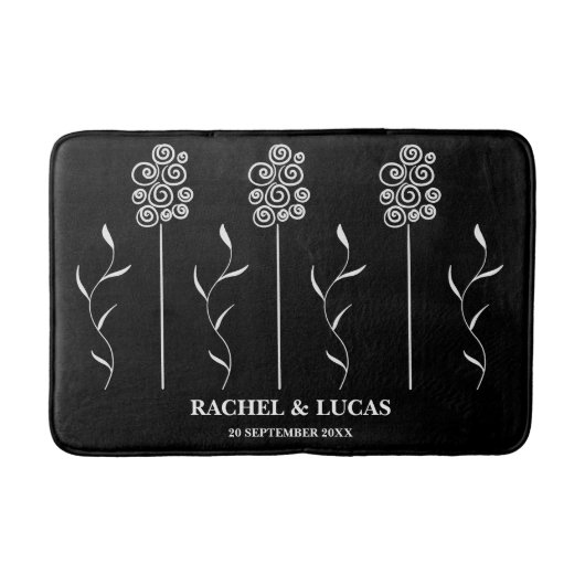 Schwarz-Weiß-Minimalistisch-Cursorblüte Badematte (Vorderseite)