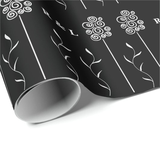 Schwarz-Weiß-Minimalistisch-Cursorblüte Geschenkpapier (Rolleneckpunkt)