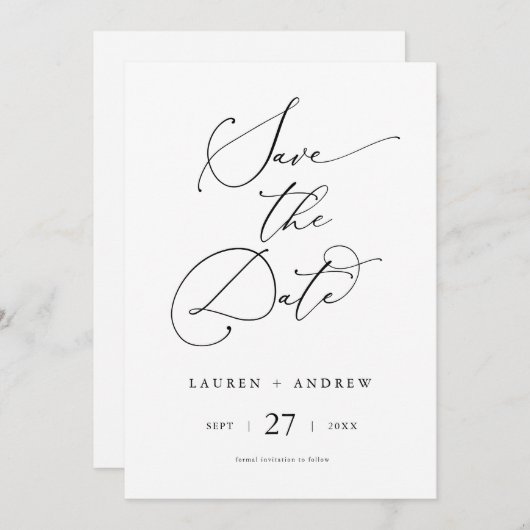 Schwarz/Weiß Minimalistisch Einfach Save the Date Einladung (Vorne/Hinten)