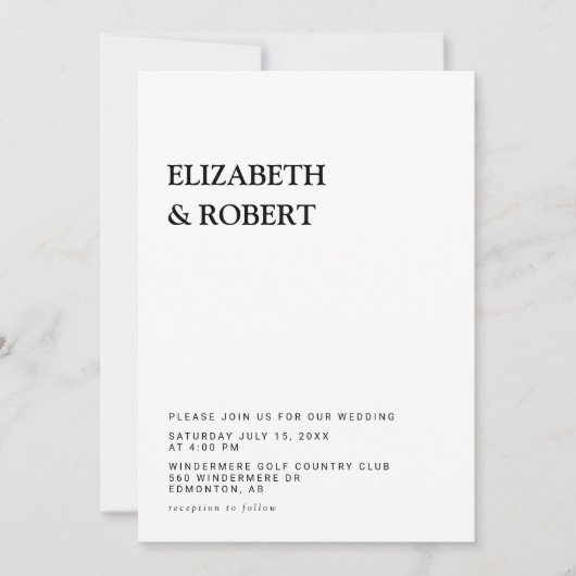 Schwarz/Weiß Minimalistisch Einfache Hochzeit Einladung (Vorderseite)