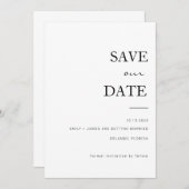 Schwarz + Weiß Minimalistisch Gerettet Datum Einladung (Vorne/Hinten)